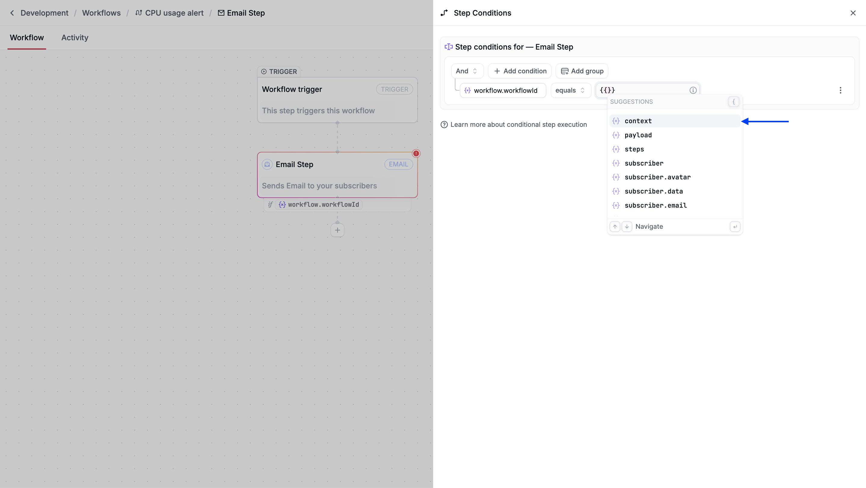 Context step conditions